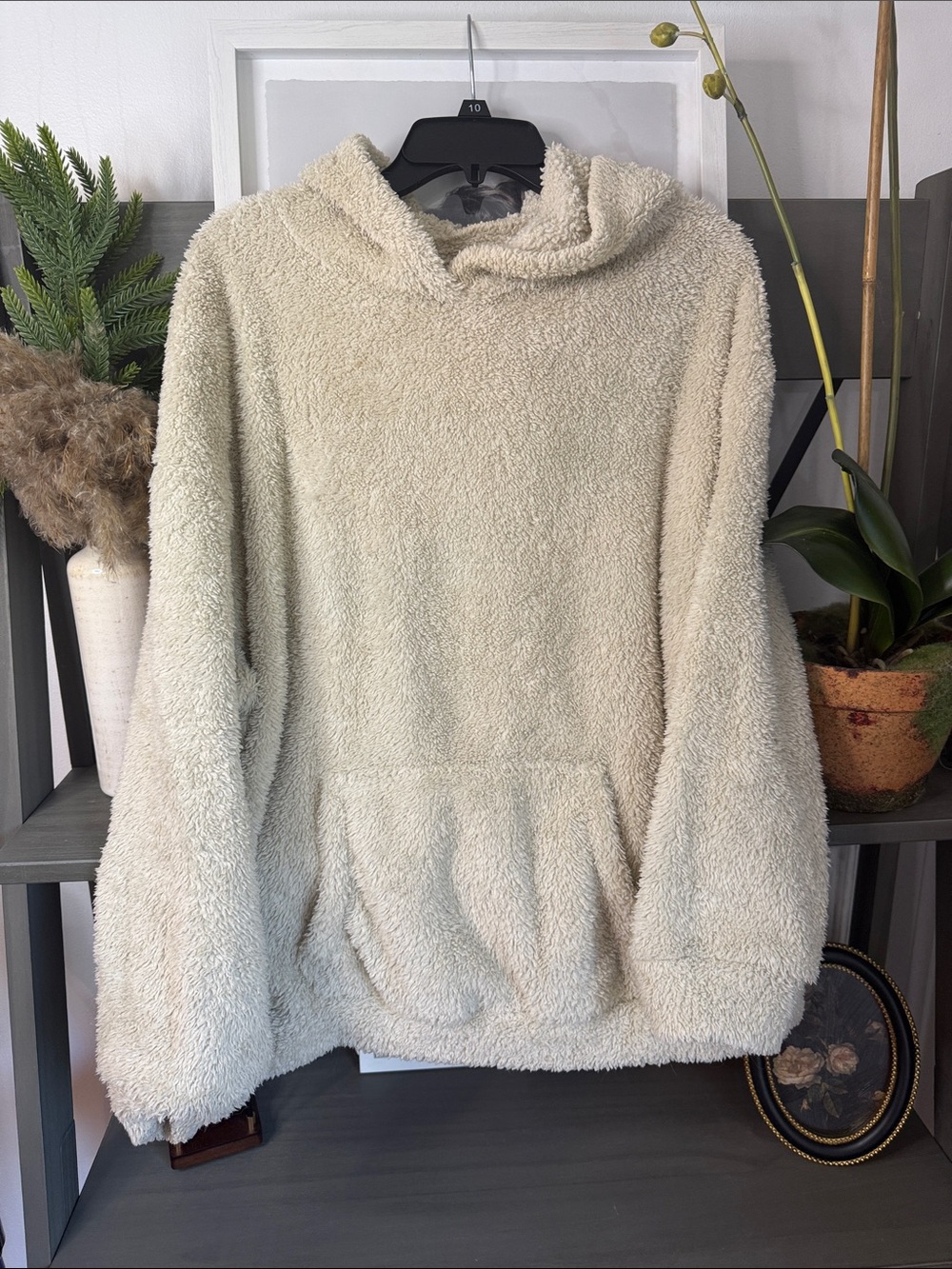 Plush Cream Hooded Pullover Hoodie